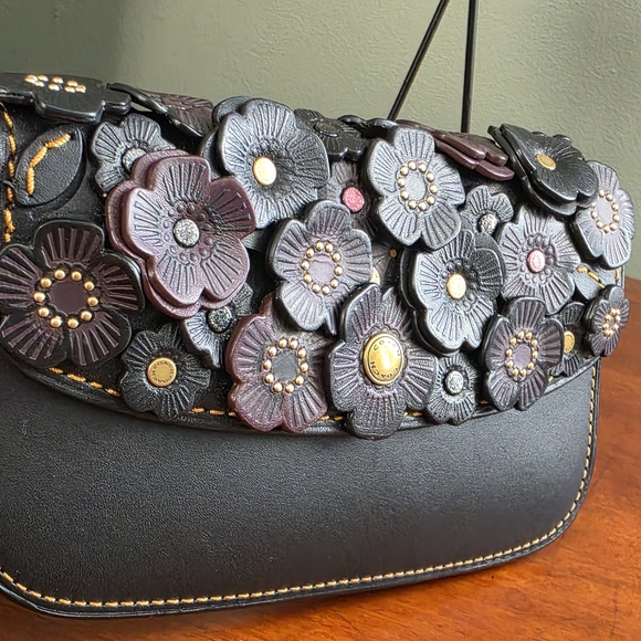 Coach 1941 58181 Tea Rose Clutch Black Leather Wristlet Bag - Picture 4 of 16